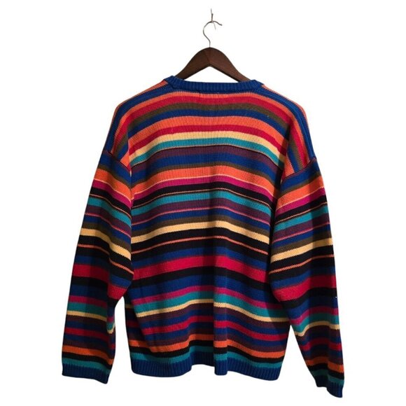 Catcher Vintage Rainbow Striped Chunky Oversized Boyfriend Cardigan Sz L - Picture 4 of 7